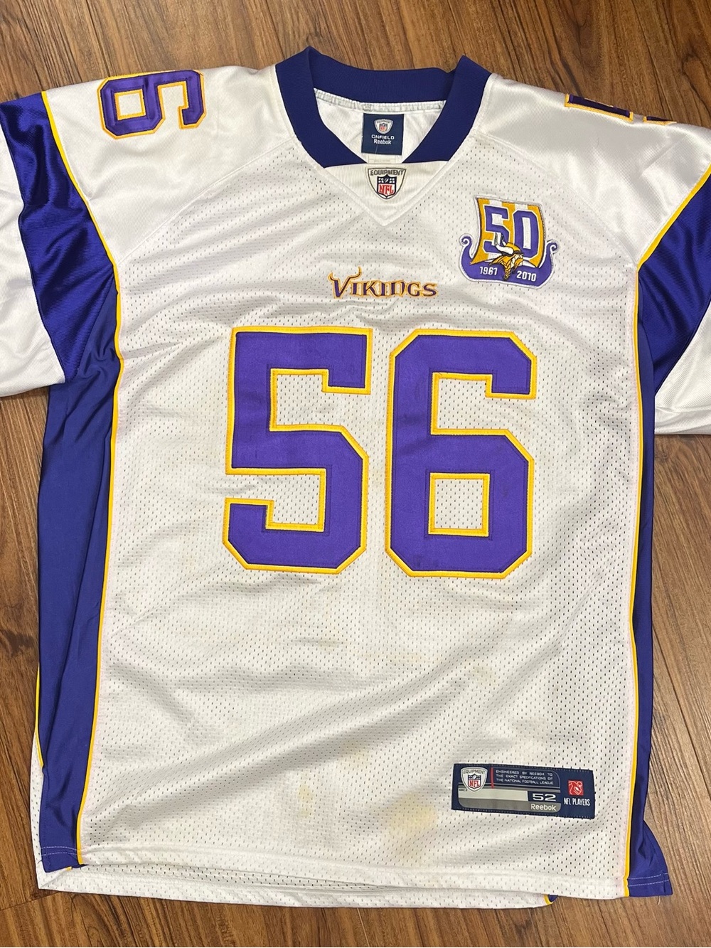 Reebok White and Purple NFL Onfield E.J. Henderson Jersey